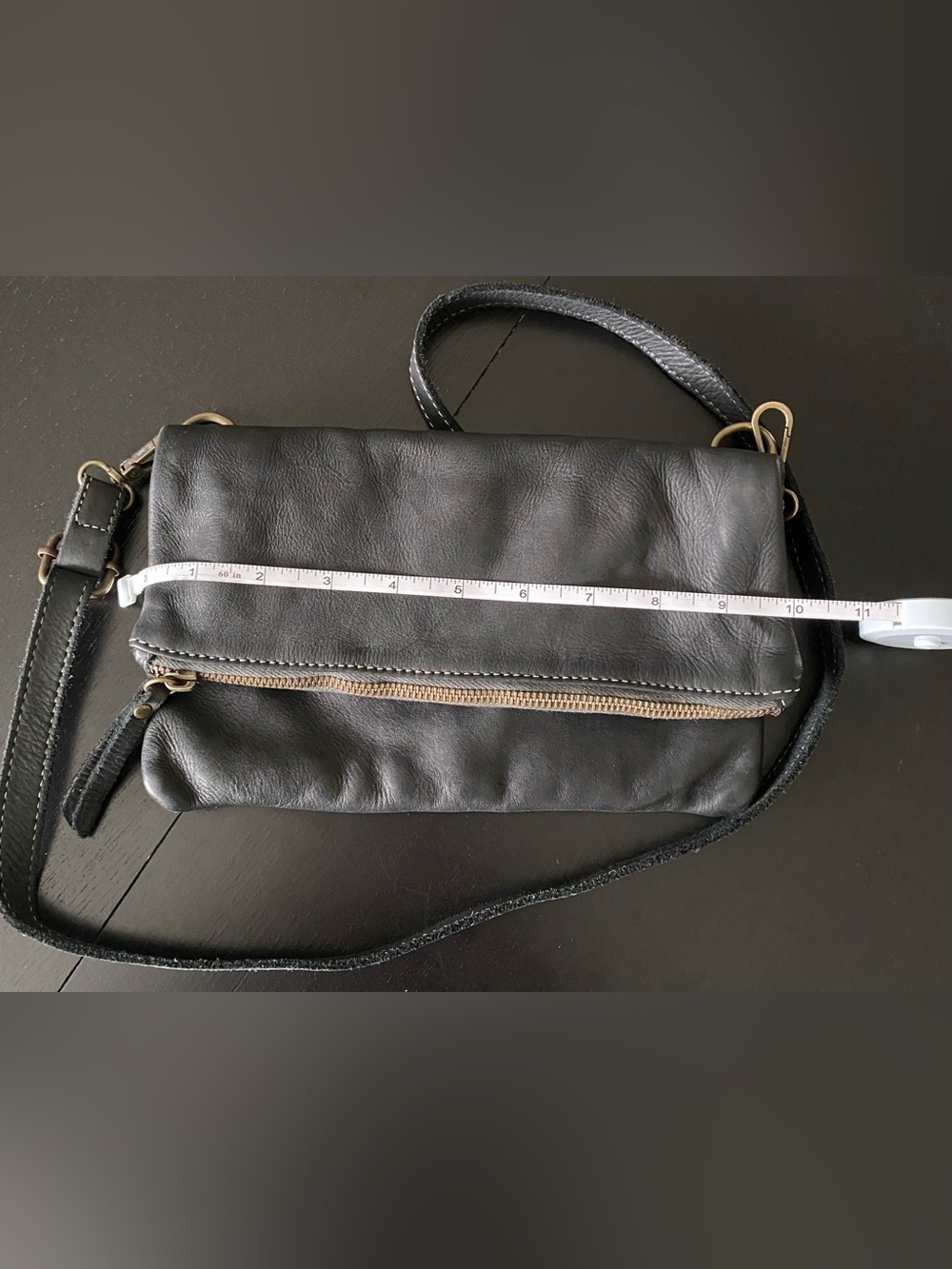 Black Italian Leather Crossbody Bag - Classic Fold-Over Design